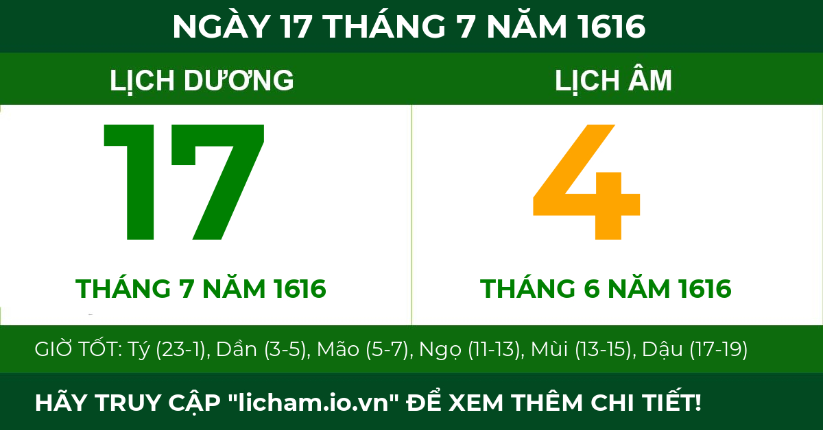 lịch âm ngày 17 tháng 7 năm 1616