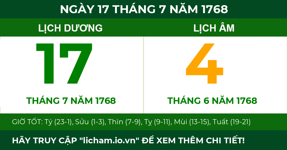 lịch âm ngày 17 tháng 7 năm 1768