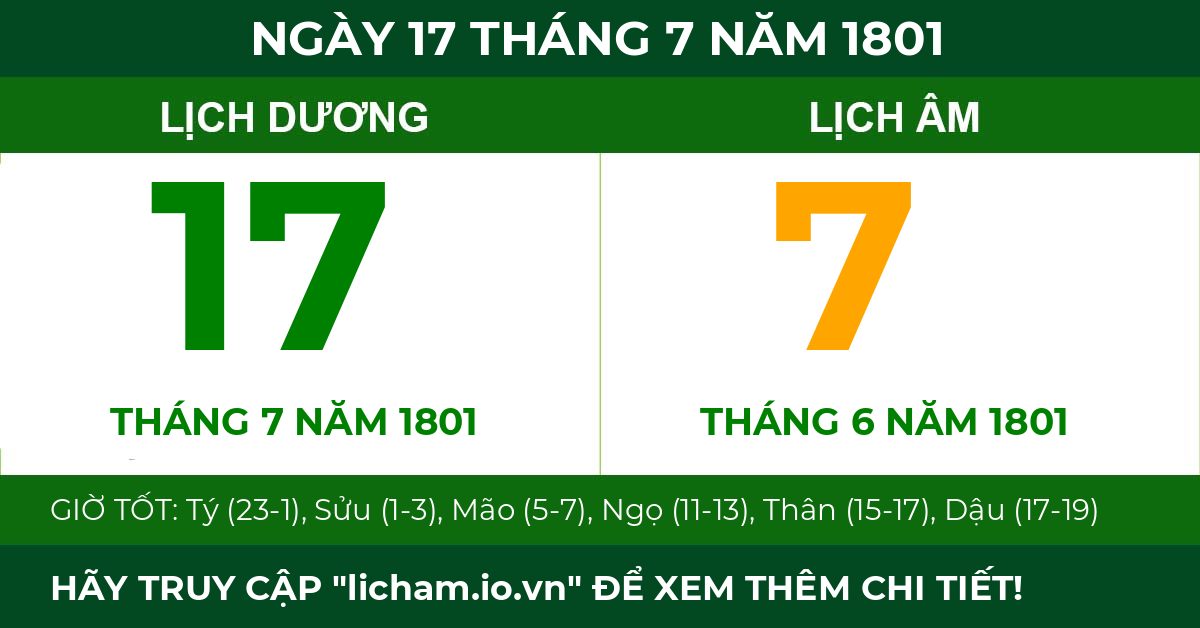 lịch âm ngày 17 tháng 7 năm 1801