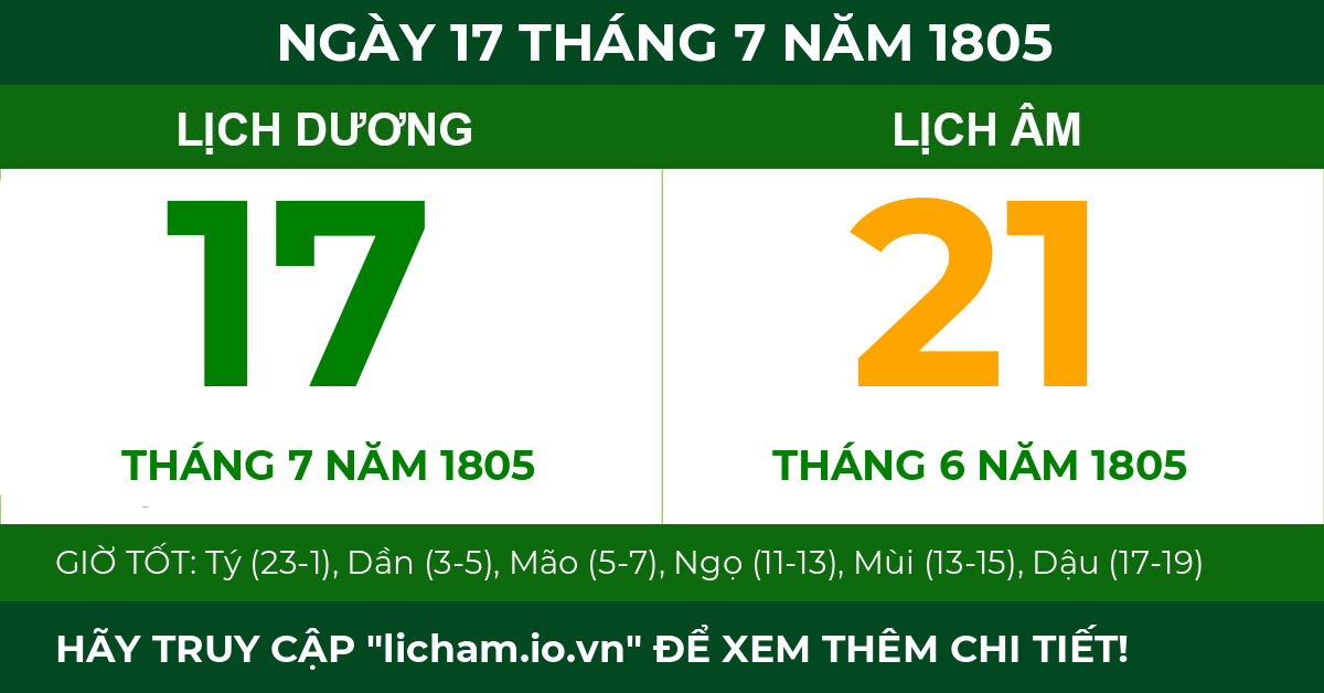 lịch âm ngày 17 tháng 7 năm 1805