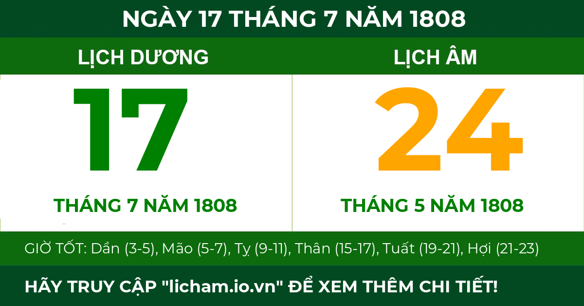 lịch âm ngày 17 tháng 7 năm 1808
