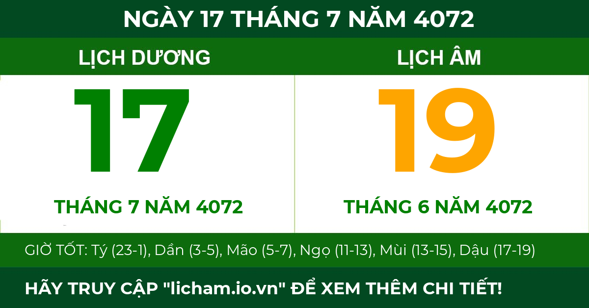 lịch âm ngày 17 tháng 7 năm 4072