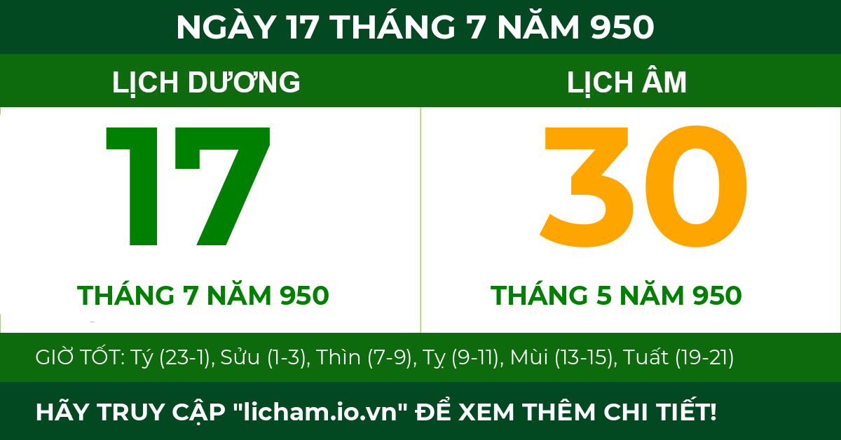 lịch âm ngày 17 tháng 7 năm 950