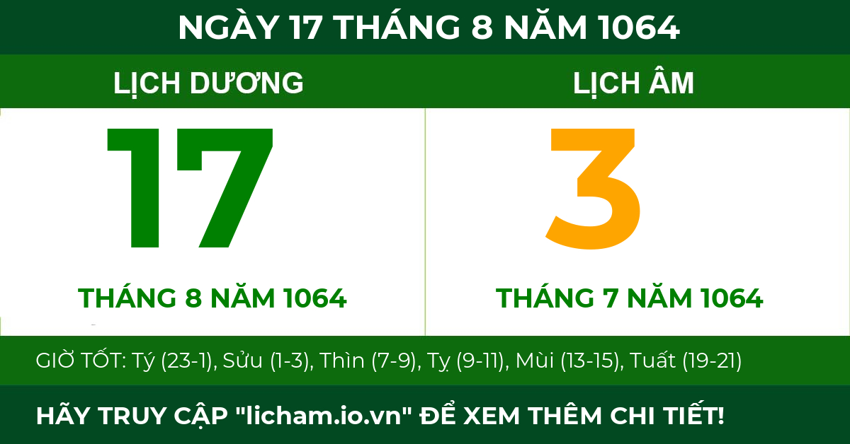 lịch âm ngày 17 tháng 8 năm 1064