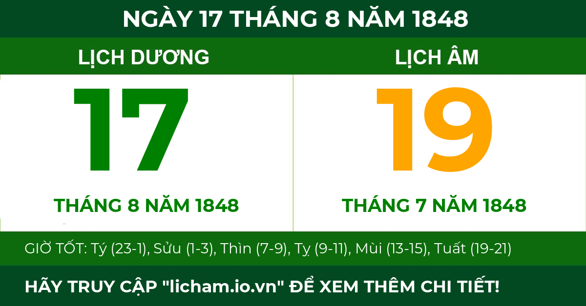 lịch âm ngày 17 tháng 8 năm 1848