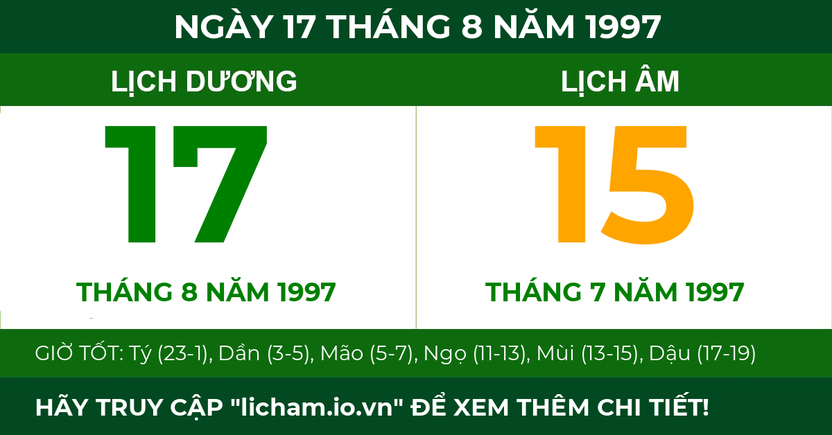 lịch âm ngày 17 tháng 8 năm 1997