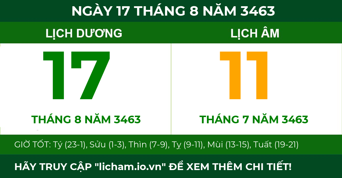 lịch âm ngày 17 tháng 8 năm 3463
