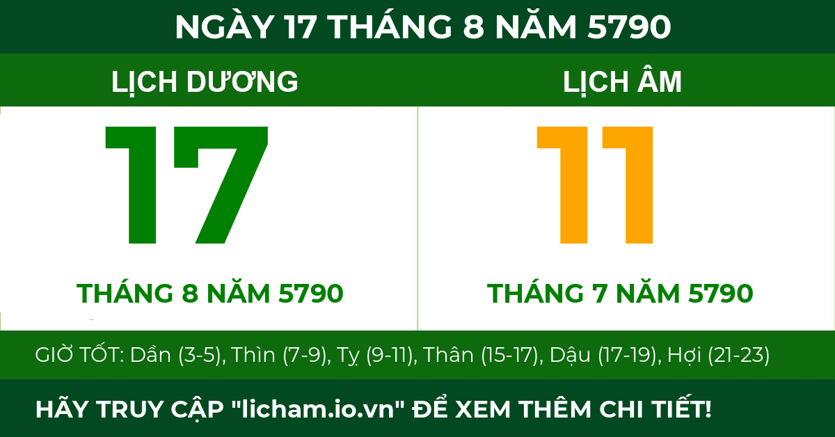 lịch âm ngày 17 tháng 8 năm 5790