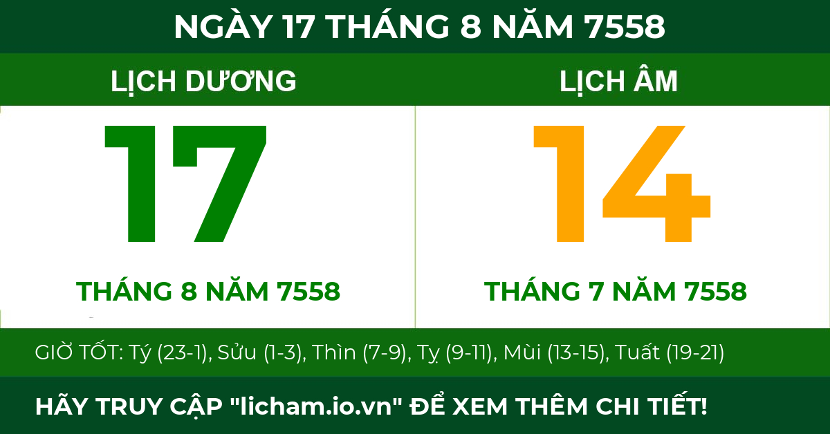 lịch âm ngày 17 tháng 8 năm 7558