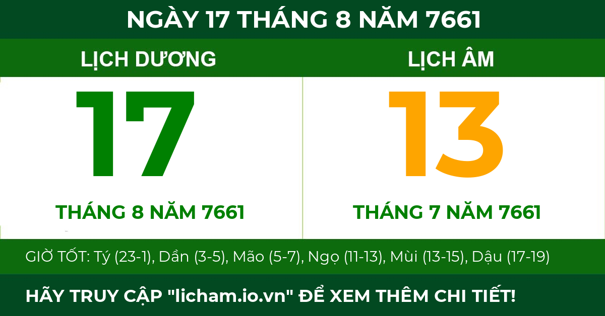 lịch âm ngày 17 tháng 8 năm 7661
