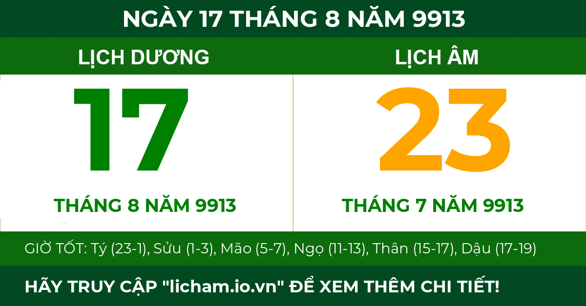 lịch âm ngày 17 tháng 8 năm 9913
