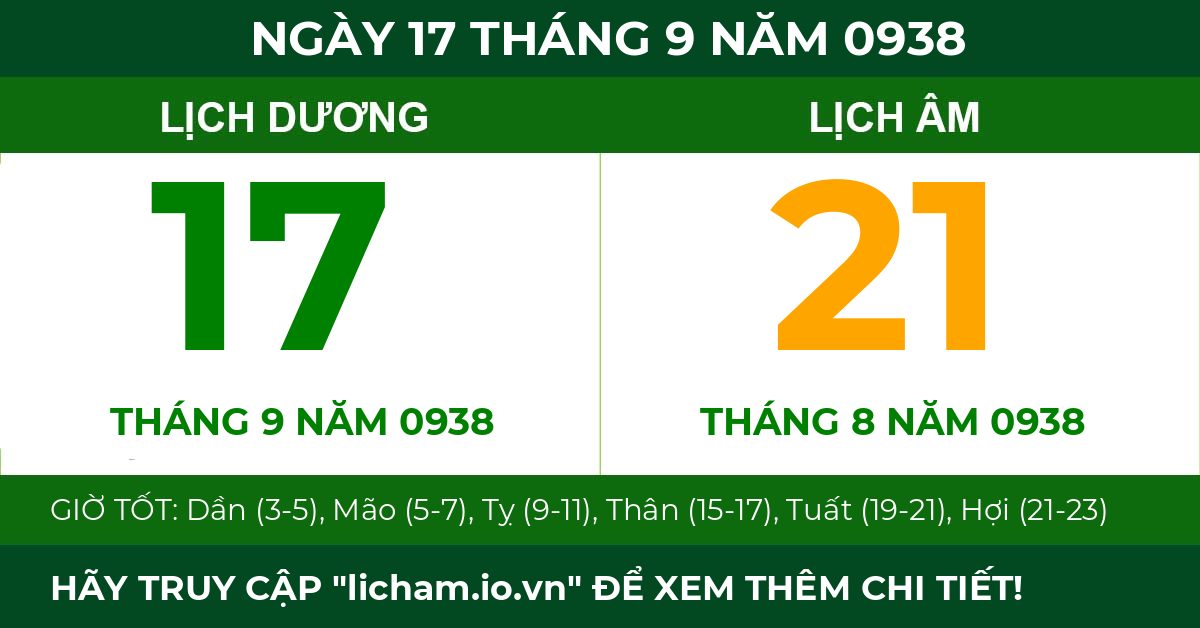 lịch âm ngày 17 tháng 9 năm 0938