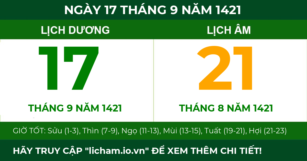 lịch âm ngày 17 tháng 9 năm 1421