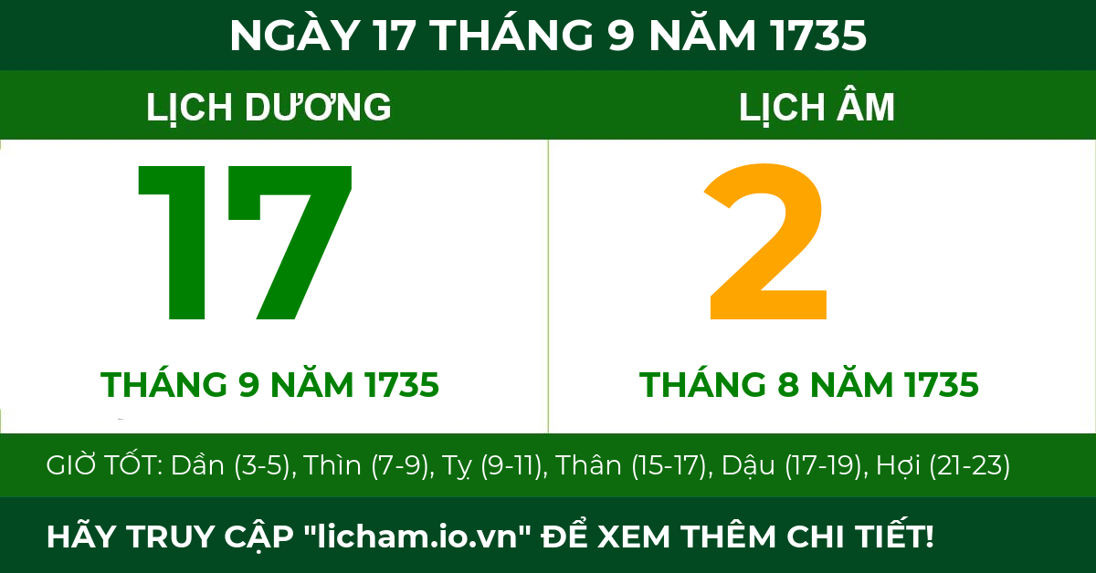 lịch âm ngày 17 tháng 9 năm 1735