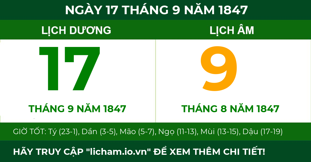 lịch âm ngày 17 tháng 9 năm 1847