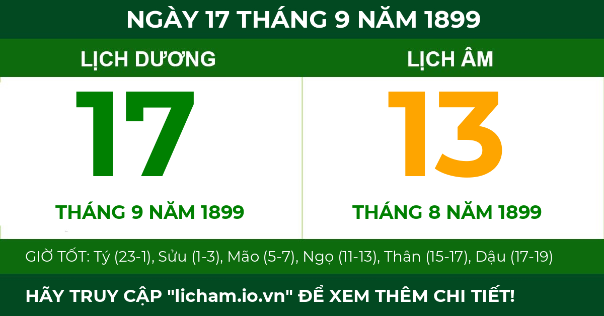 lịch âm ngày 17 tháng 9 năm 1899