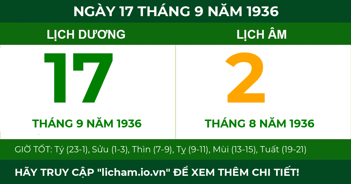 lịch âm ngày 17 tháng 9 năm 1936