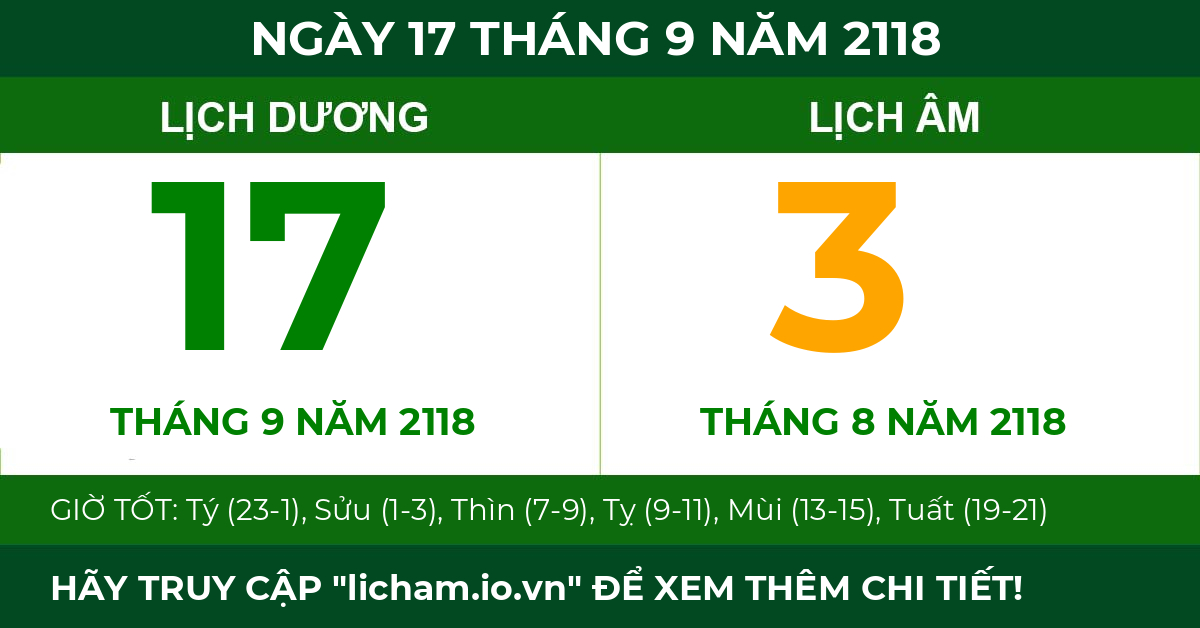 lịch âm ngày 17 tháng 9 năm 2118