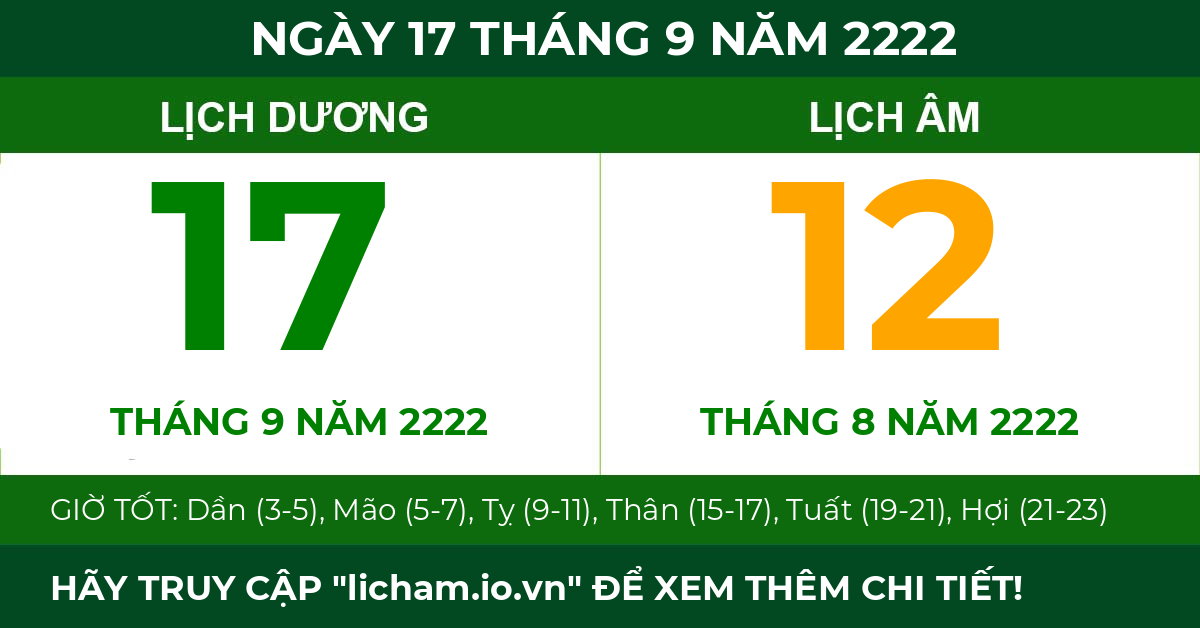 lịch âm ngày 17 tháng 9 năm 2222
