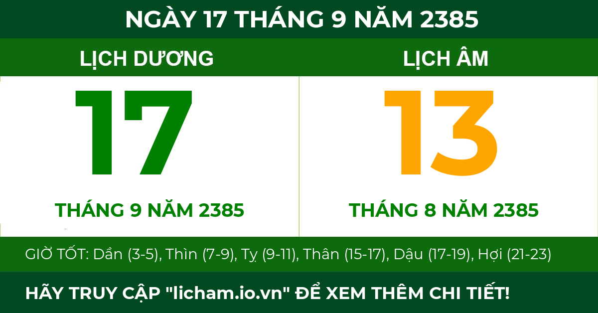 lịch âm ngày 17 tháng 9 năm 2385