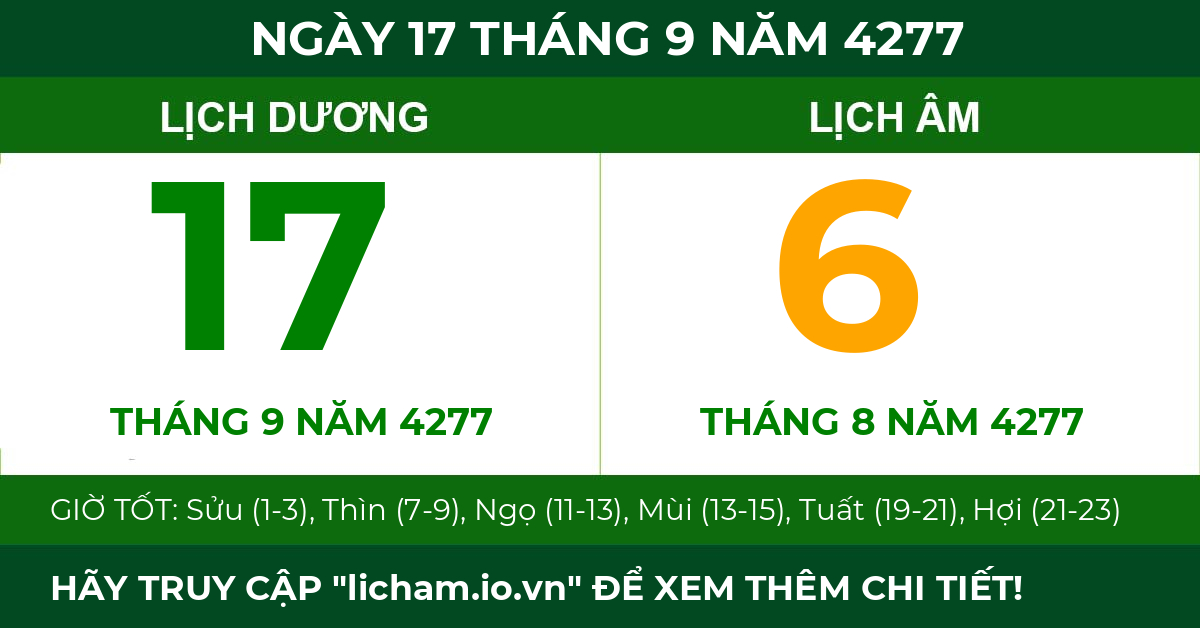 lịch âm ngày 17 tháng 9 năm 4277