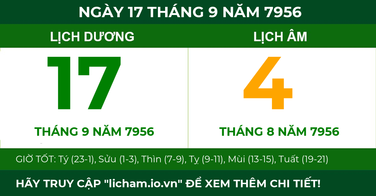 lịch âm ngày 17 tháng 9 năm 7956