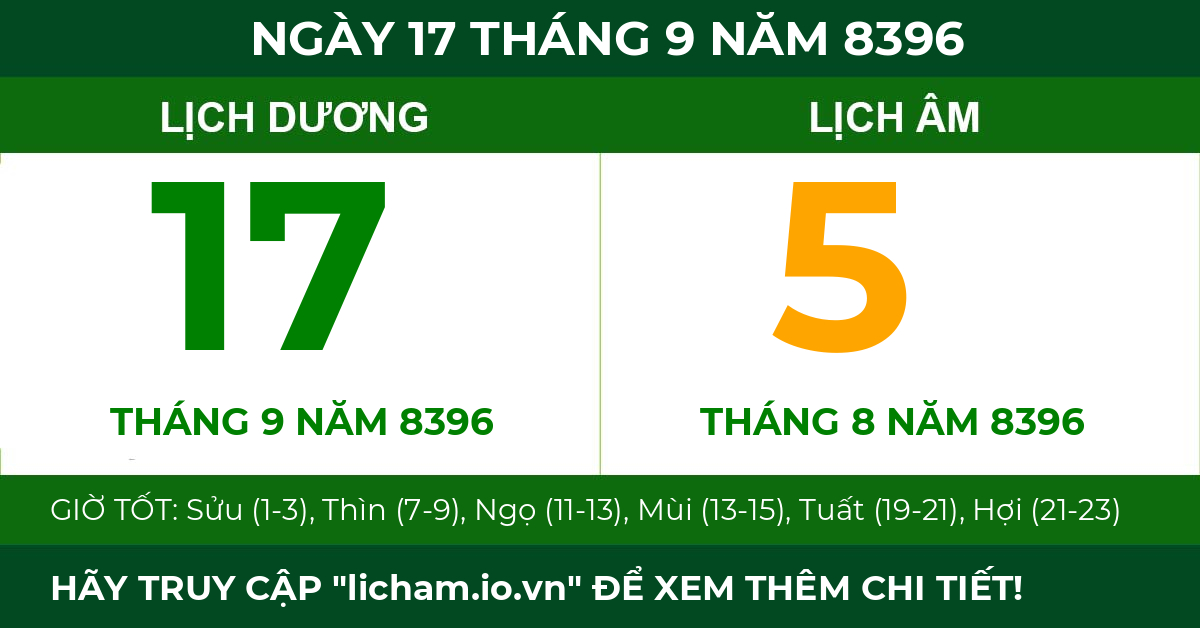 lịch âm ngày 17 tháng 9 năm 8396