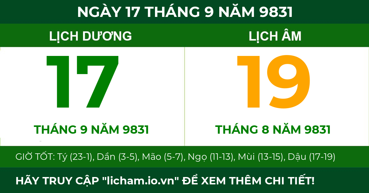 lịch âm ngày 17 tháng 9 năm 9831