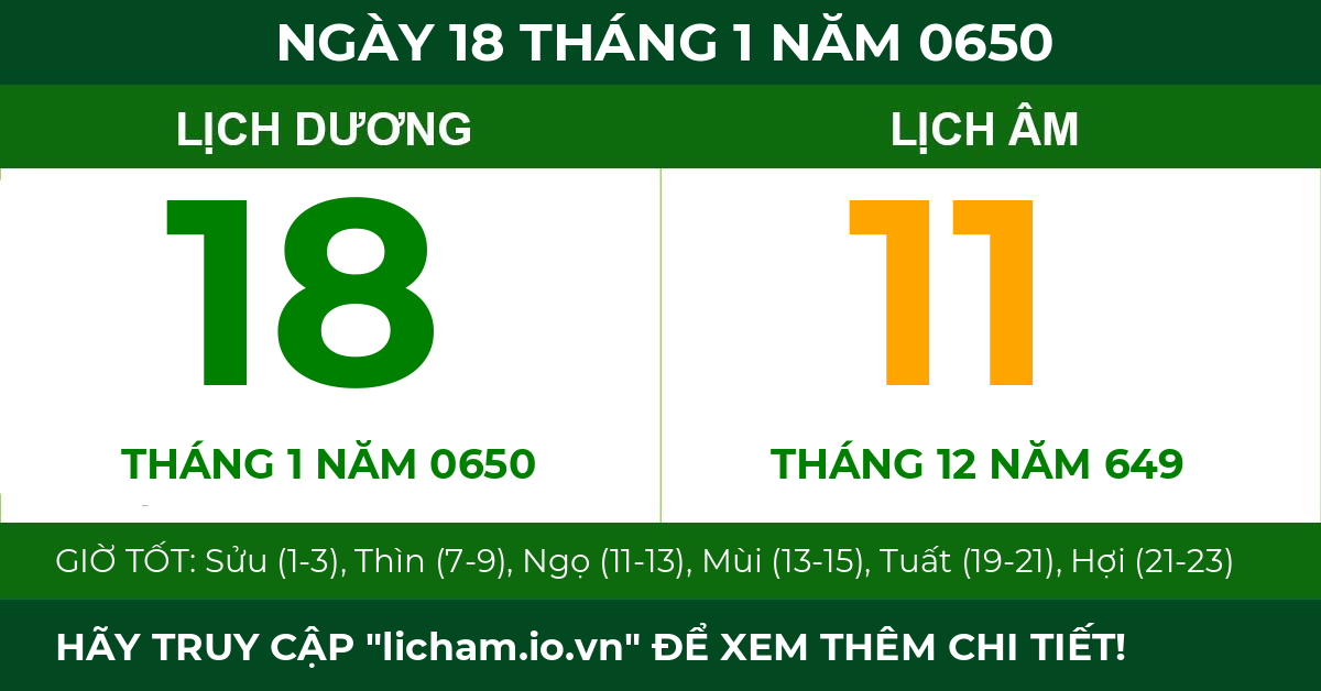 lịch âm ngày 18 tháng 1 năm 0650