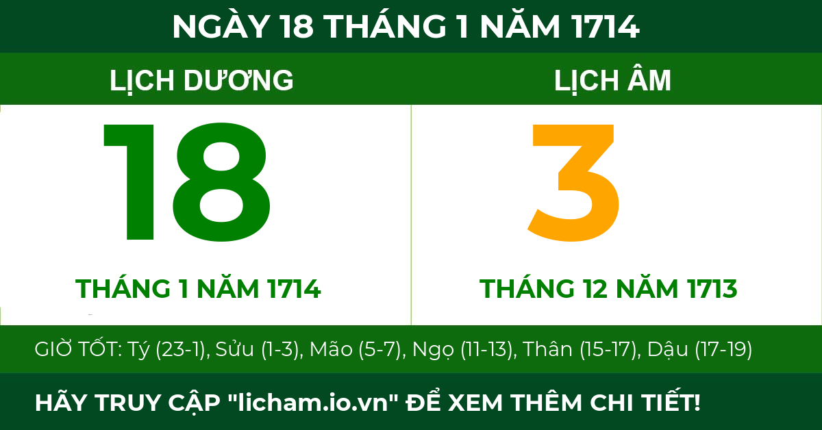 lịch âm ngày 18 tháng 1 năm 1714