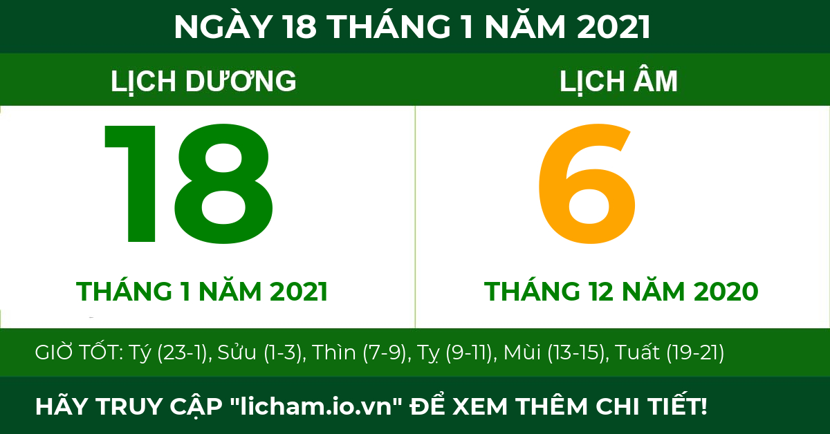 lịch âm ngày 18 tháng 1 năm 2021