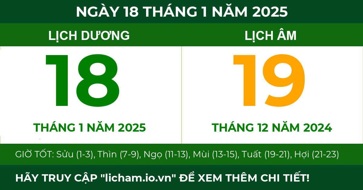 lịch âm ngày 18 tháng 1 năm 2025