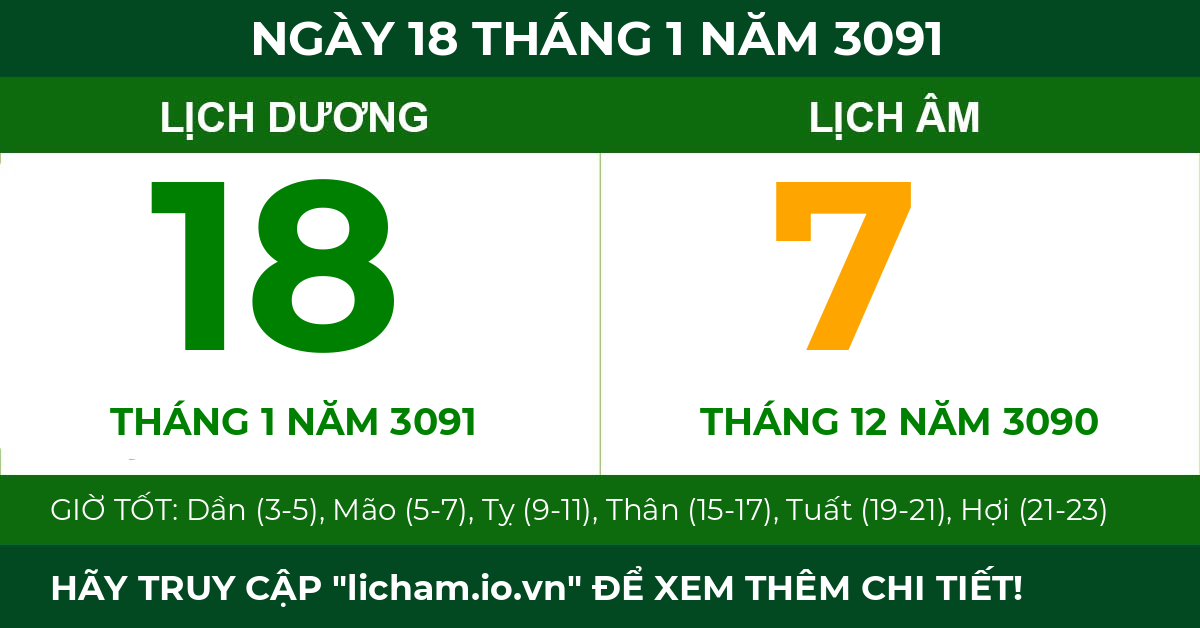 lịch âm ngày 18 tháng 1 năm 3091