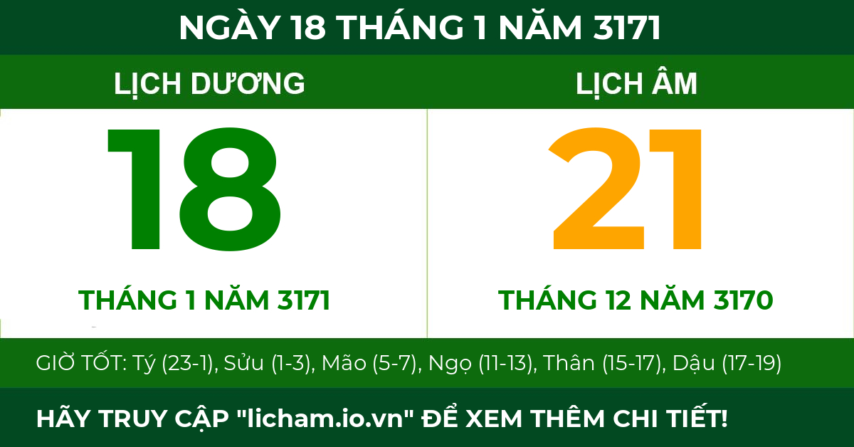 lịch âm ngày 18 tháng 1 năm 3171