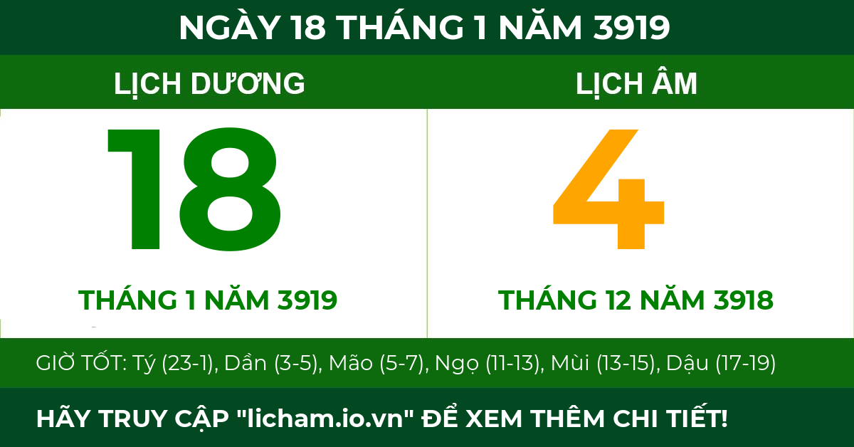 lịch âm ngày 18 tháng 1 năm 3919