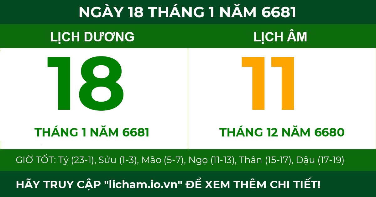 lịch âm ngày 18 tháng 1 năm 6681