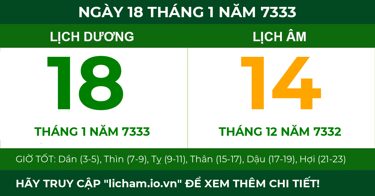lịch âm ngày 18 tháng 1 năm 7333