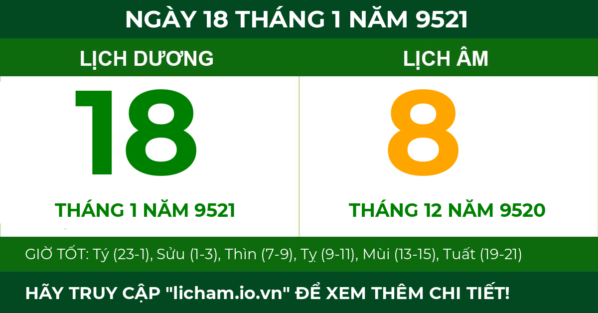 lịch âm ngày 18 tháng 1 năm 9521