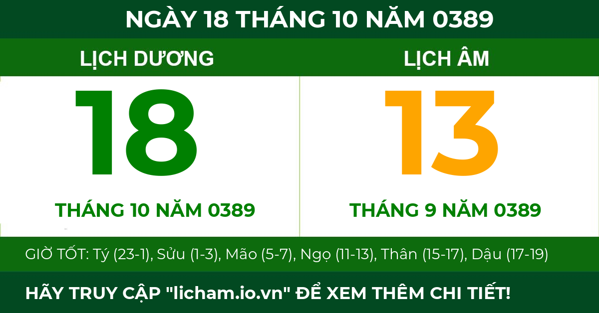 lịch âm ngày 18 tháng 10 năm 0389