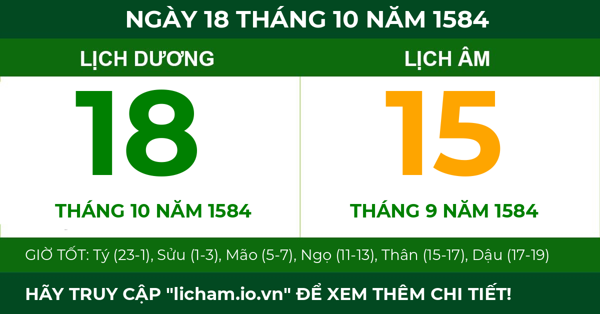lịch âm ngày 18 tháng 10 năm 1584