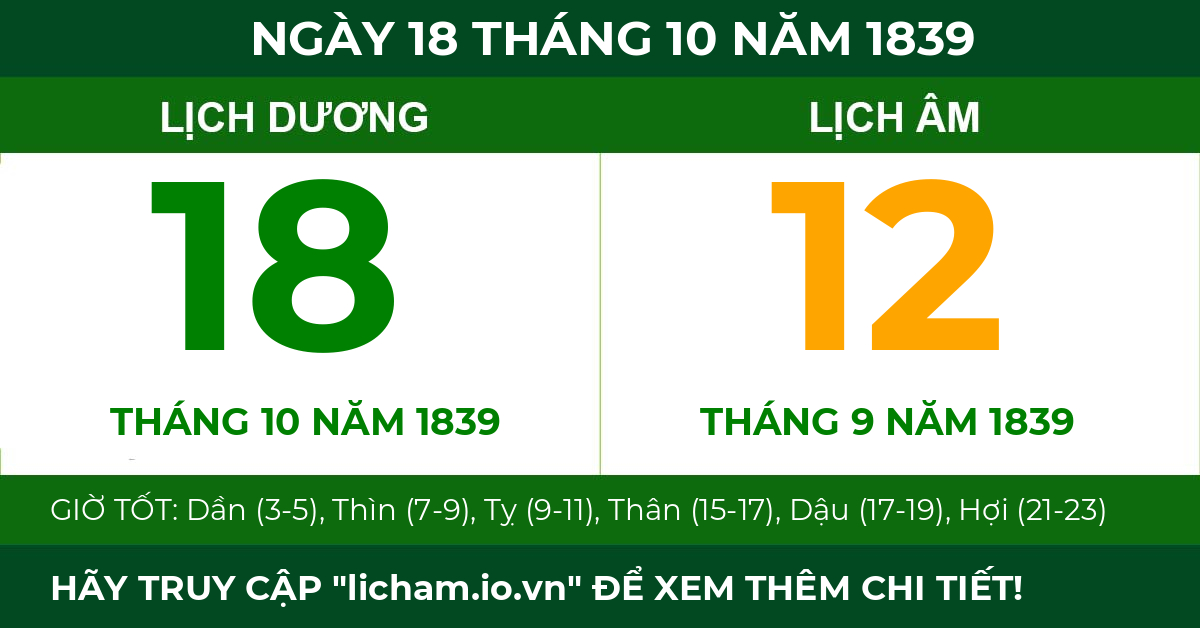 lịch âm ngày 18 tháng 10 năm 1839