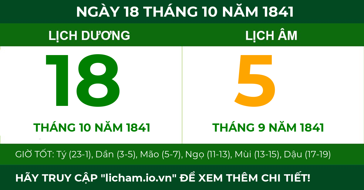 lịch âm ngày 18 tháng 10 năm 1841