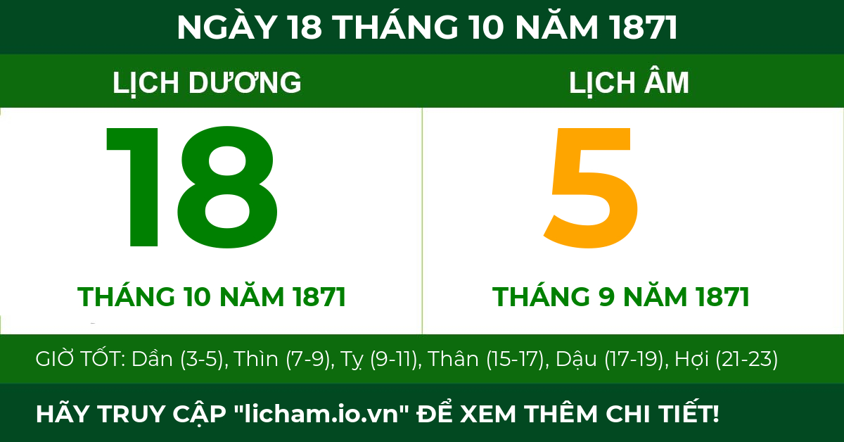 lịch âm ngày 18 tháng 10 năm 1871
