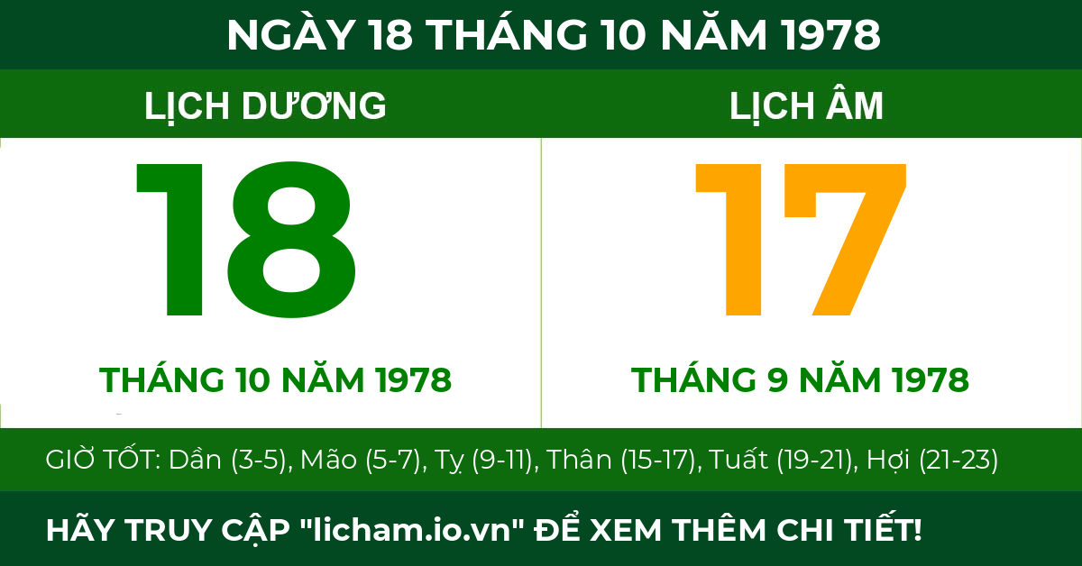 lịch âm ngày 18 tháng 10 năm 1978