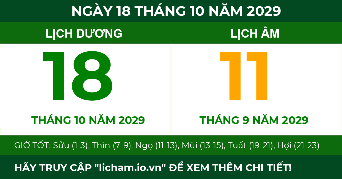 lịch âm ngày 18 tháng 10 năm 2029