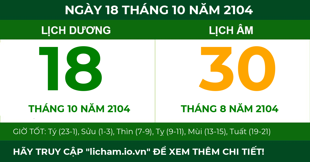 lịch âm ngày 18 tháng 10 năm 2104