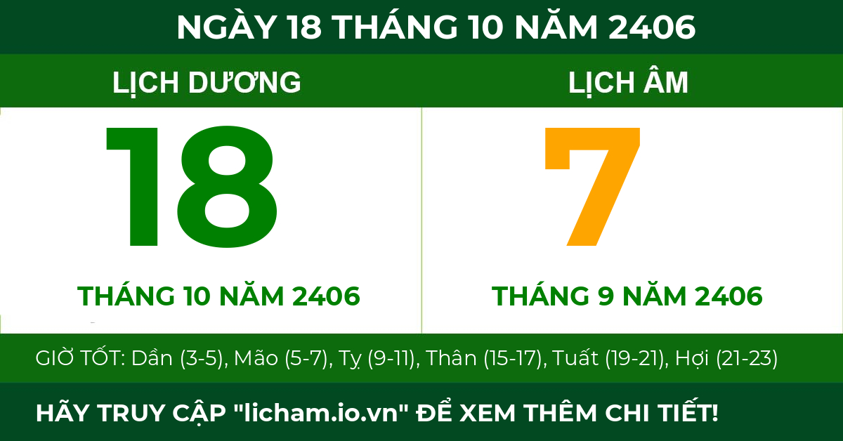 lịch âm ngày 18 tháng 10 năm 2406