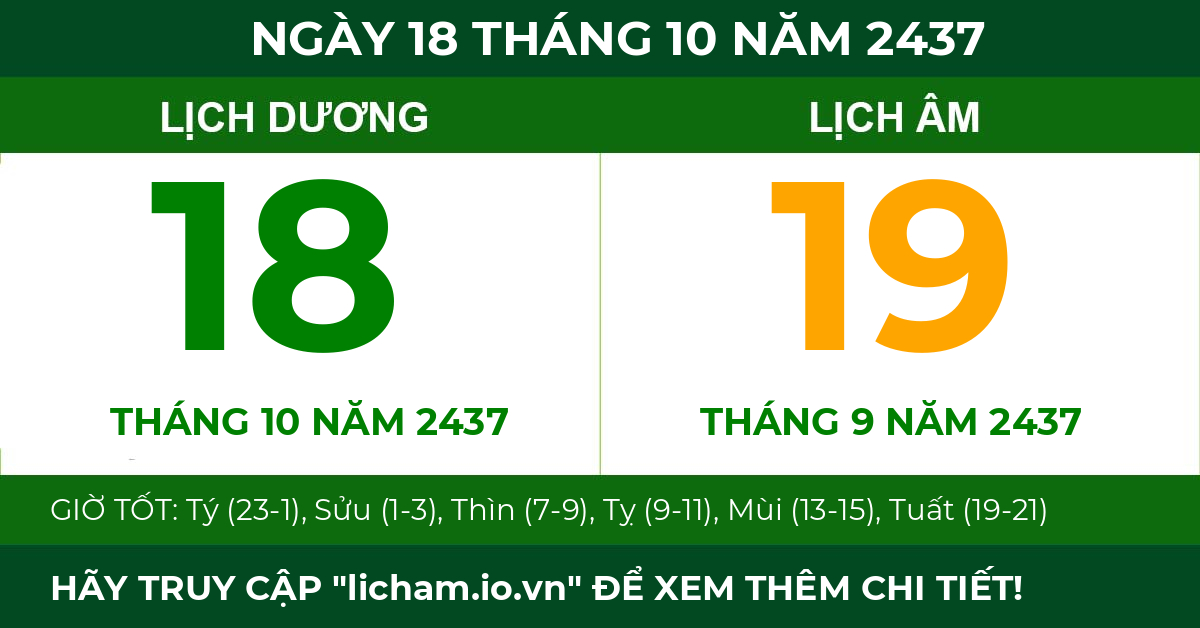 lịch âm ngày 18 tháng 10 năm 2437