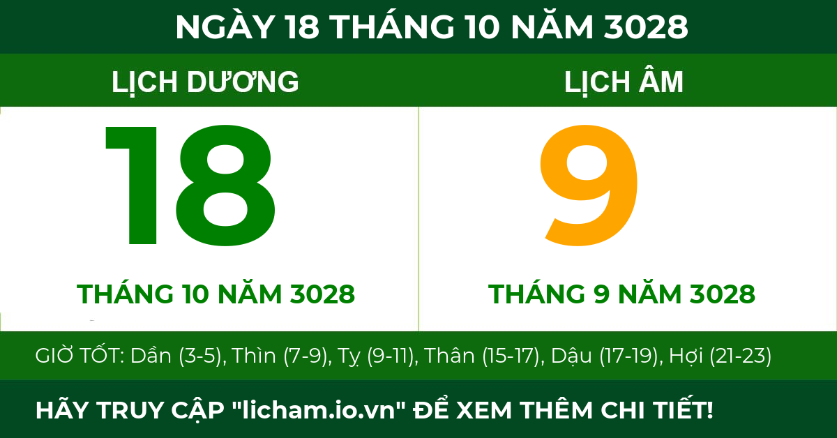 lịch âm ngày 18 tháng 10 năm 3028