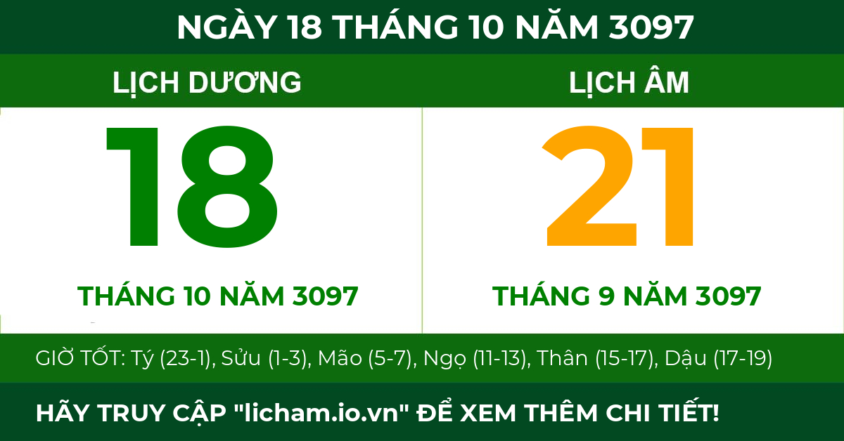 lịch âm ngày 18 tháng 10 năm 3097